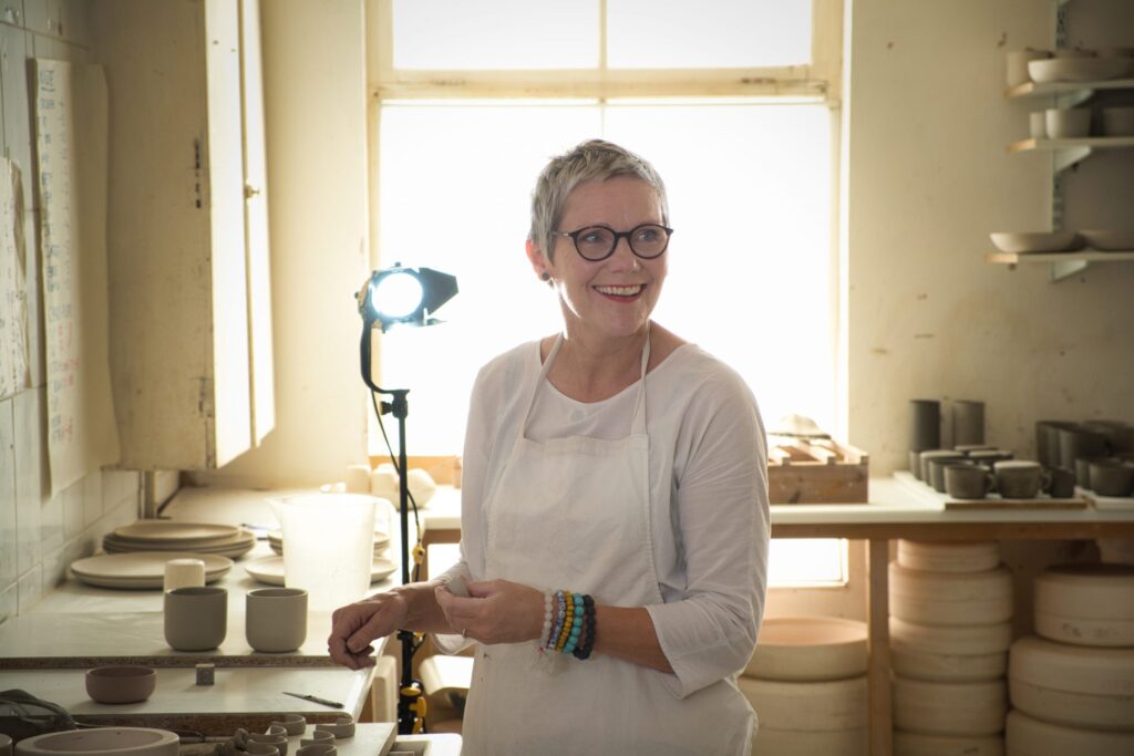 Sue Pryke ceramicist in her studio 
