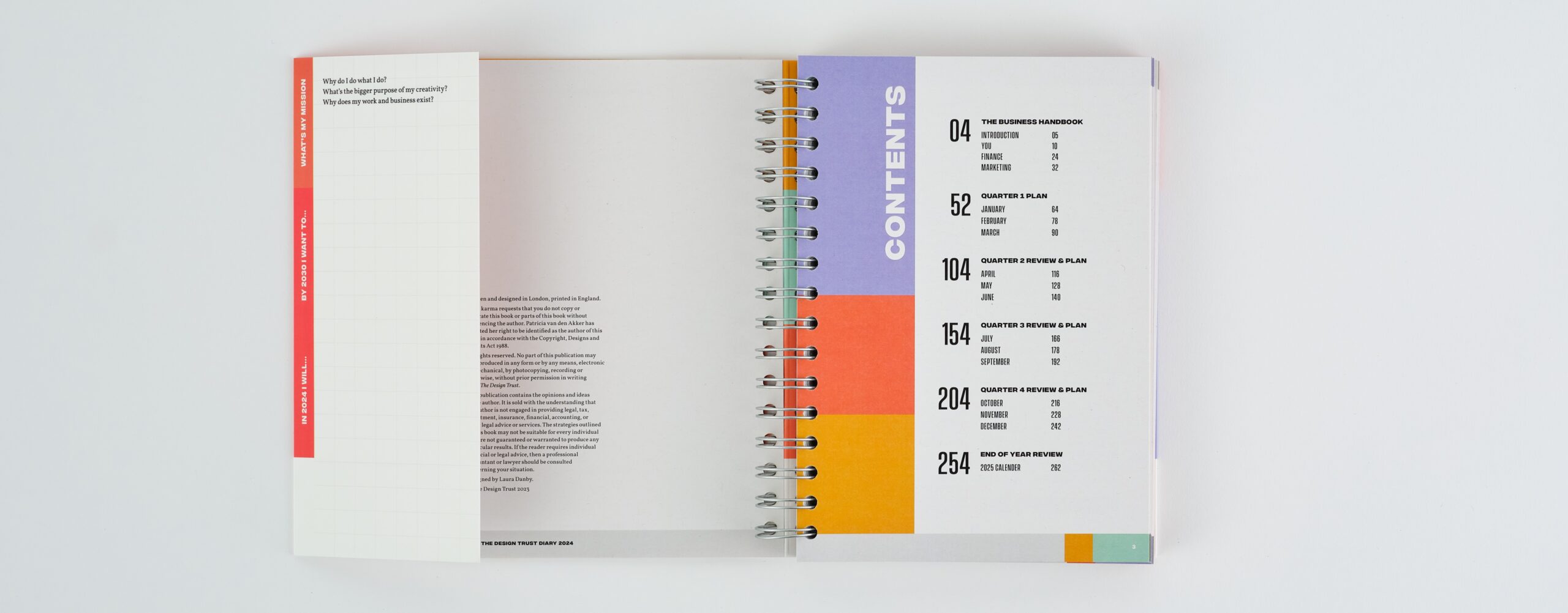 2024 The Design Trust diary open contents page