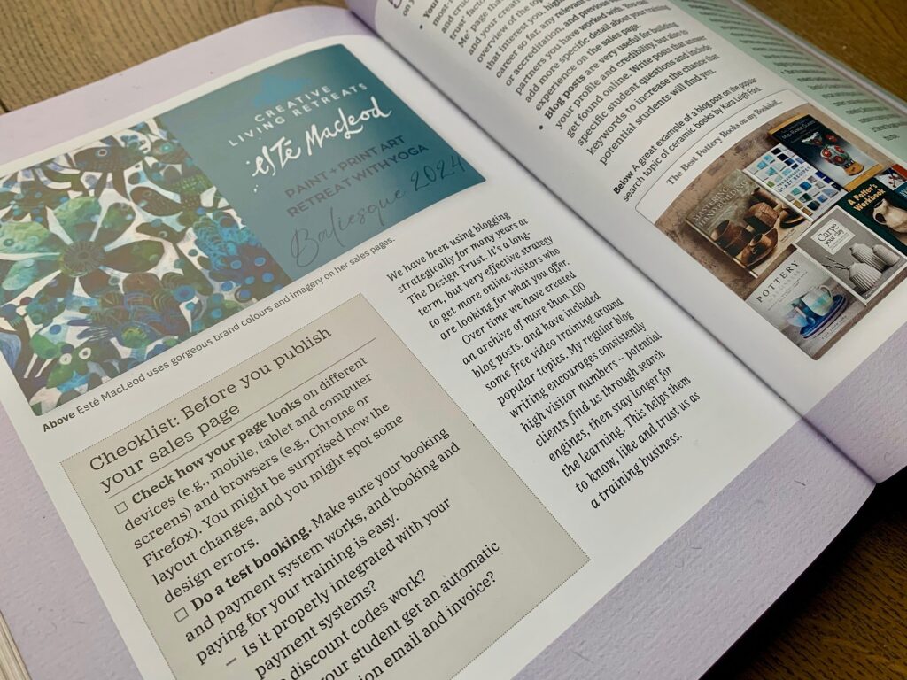 Teaching Creative Workshops spread with website sales page